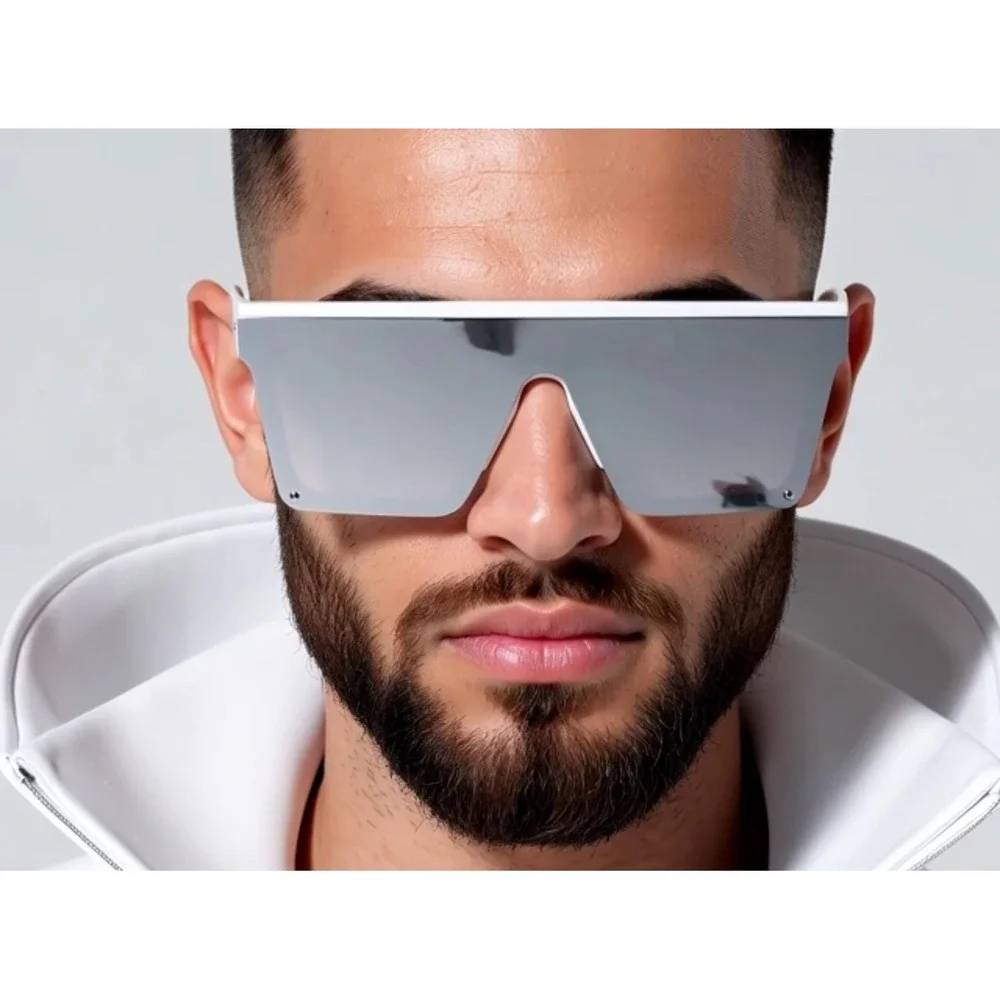 Men‎ Sunglasses Outfit Elegant Rectangular UV400 Protection White Frame Elegant